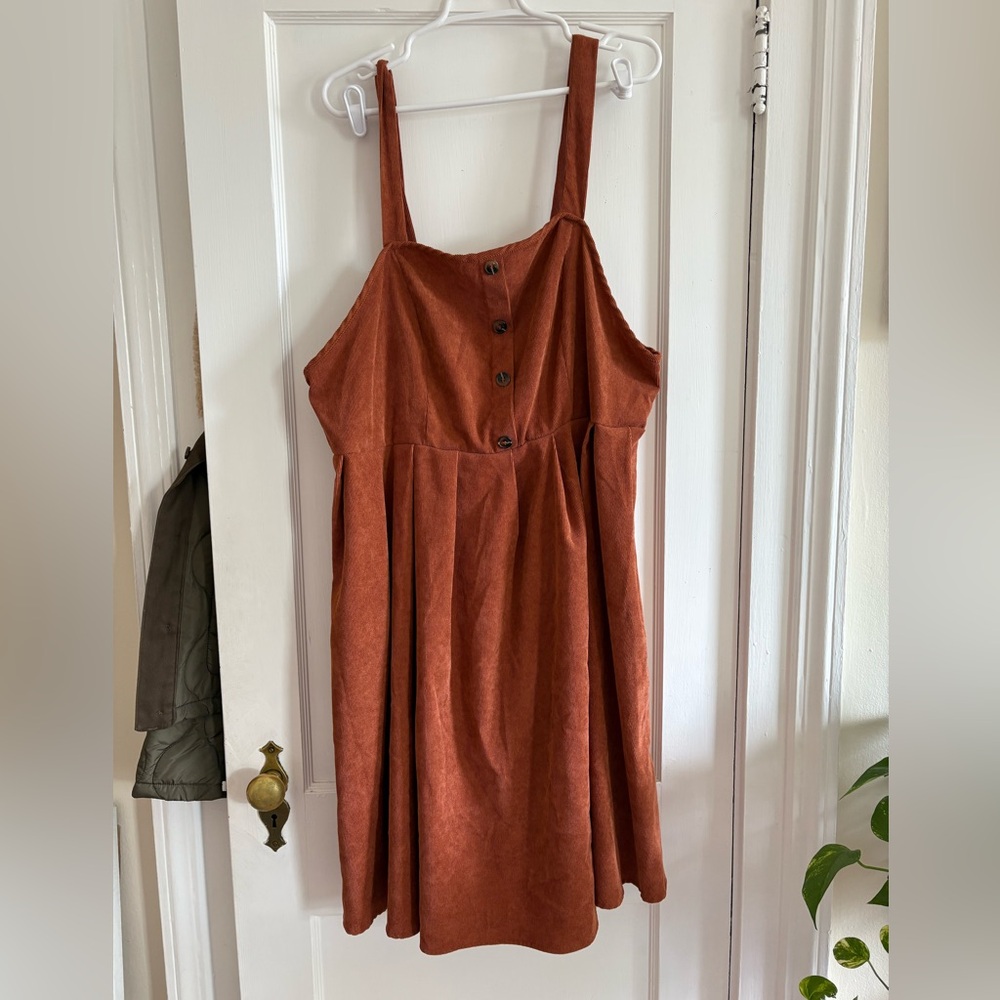 SHEIN Rust Brown Button-Front Midi Sundress